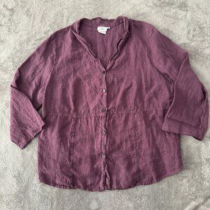 Hot Cotton 100% Linen Purple Blouse Shirt Women's XL Lagenlook USA Made
